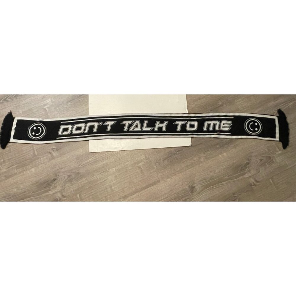 Don't talk to me knit scarf 83" long smiley emoji black white